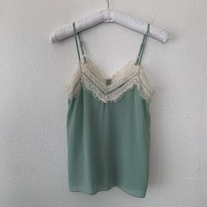 Zara sage green cream lace camisole top